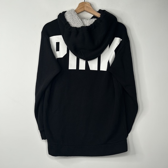 PINK Victoria’s Secret Hoodie Sweatshirt Womens Size XS Black Fleece Lined - Picture 2 of 8